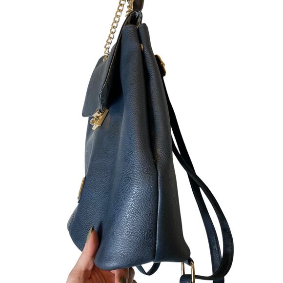 Ted Lapidus Faux Leather Navy Blue Backpack - Picture 3 of 12